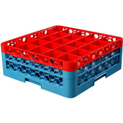 RG25-2C410 OptiClean™ 25-Compartment Divided Glass Rack with 2 Extenders 7.12" - Red-Carlisle Blue