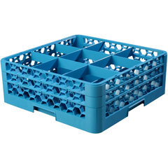 RG9-214 OptiClean™ 9-Compartment Divided Glass Rack with 2 Extenders 7.12" - Carlisle Blue