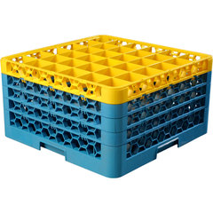 RG36-4C411 OptiClean™ 36-Compartment Divided Glass Rack with 4 Extenders 10.3" - Yellow-Carlisle Blue