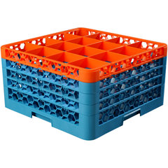 RG16-4C412 OptiClean™ 16-Compartment Divided Glass Rack with 4 Extenders 10.3" - Orange-Carlisle Blue