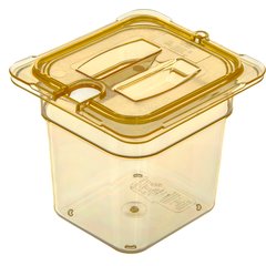 10511U13 StorPlus™ High Heat Handled Notched Universal Food Pan Lid 1/6 Size - Amber