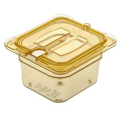 10511U13 StorPlus™ High Heat Handled Notched Universal Food Pan Lid 1/6 Size - Amber