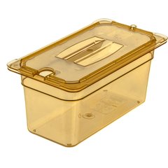 10471U13 StorPlus™ High Heat Handled Notched Universal Food Pan Lid 1/3 Size - Amber