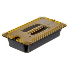 10471U13 StorPlus™ High Heat Handled Notched Universal Food Pan Lid 1/3 Size - Amber