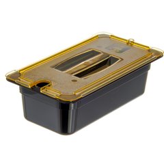 10471U13 StorPlus™ High Heat Handled Notched Universal Food Pan Lid 1/3 Size - Amber