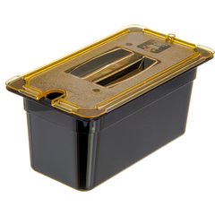10471U13 StorPlus™ High Heat Handled Notched Universal Food Pan Lid 1/3 Size - Amber