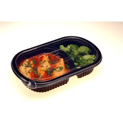 DXMW812PBLK Microwaveable 2 Compartmt Medium Entrée 18/10 oz 18/10 oz (250/cs) - Black