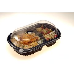 DXMW812PBLK Microwaveable 2 Compartmt Medium Entrée 18/10 oz 18/10 oz (250/cs) - Black