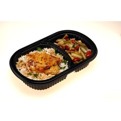 DXMW812PBLK Microwaveable 2 Compartmt Medium Entrée 18/10 oz 18/10 oz (250/cs) - Black