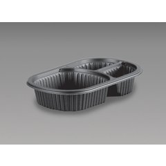DXMW813PBLK Microwaveable Three Compartment Entrée 18/4/4 oz. (250/cs) - Black