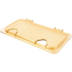 10479Z13 StorPlus™ High Heat EZ Access Hinged Notched Universal Food Pan Lid 1/3 Size - Amber