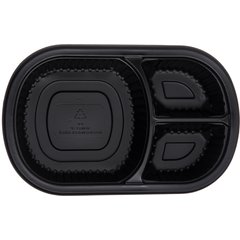 DXMW813PBLK Microwaveable Three Compartment Entrée 18/4/4 oz. (250/cs) - Black