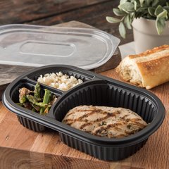 DXMW813PBLK Microwaveable Three Compartment Entrée 18/4/4 oz. (250/cs) - Black
