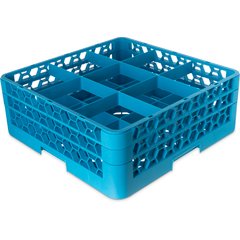 RG9-214 OptiClean™ 9-Compartment Divided Glass Rack with 2 Extenders 7.12" - Carlisle Blue