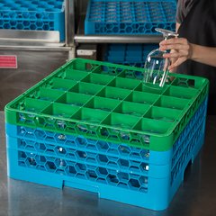 RG25-3C413 OptiClean™ 25-Compartment Divided Glass Rack with 3 Extenders 8.72" - Green-Carlisle Blue