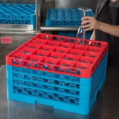 RG25-4C410 OptiClean™ 25-Compartment Divided Glass Rack with 4 Extenders 10.3" - Red-Carlisle Blue