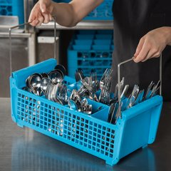 C32P214 Perma-Sil™ 8-Compartment Flatware Storage Basket with Handles 17" x 7.75" x 6.9" - Carlisle Blue