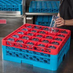 RG25-2C410 OptiClean™ 25-Compartment Divided Glass Rack with 2 Extenders 7.12" - Red-Carlisle Blue