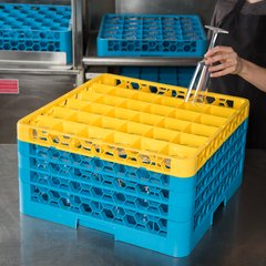 RG36-4C411 OptiClean™ 36-Compartment Divided Glass Rack with 4 Extenders 10.3" - Yellow-Carlisle Blue