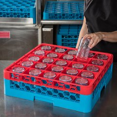 RG25-1C410 OptiClean™ 25-Compartment Divided Glass Rack with 1 Extender 5.56" - Red-Carlisle Blue