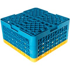 RG25-4C411 OptiClean™ 25-Compartment Divided Glass Rack with 4 Extenders 10.3" - Yellow-Carlisle Blue