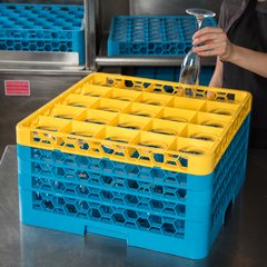 RG25-4C411 OptiClean™ 25-Compartment Divided Glass Rack with 4 Extenders 10.3" - Yellow-Carlisle Blue