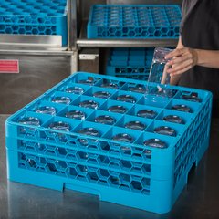 RG25-214 OptiClean™ 25-Compartment Divided Glass Rack with 2 Extenders 7.12" - Carlisle Blue