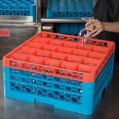 RG25-3C412 OptiClean™ 25-Compartment Divided Glass Rack with 3 Extenders 8.72" - Orange-Carlisle Blue