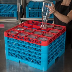 RG16-5C410 OptiClean™ 16-Compartment Divided Glass Rack with 5 Extenders 11.9" - Red-Carlisle Blue