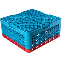 RG16-3C410 OptiClean™ 16-Compartment Divided Glass Rack with 3 Extenders 8.72" - Red-Carlisle Blue