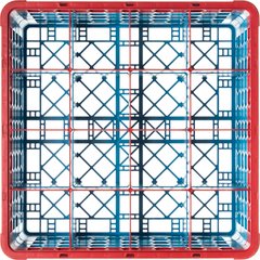 RG16-3C410 OptiClean™ 16-Compartment Divided Glass Rack with 3 Extenders 8.72" - Red-Carlisle Blue