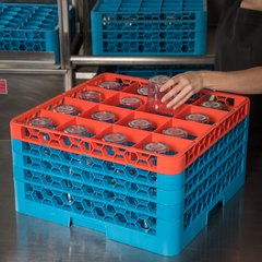 RG16-4C412 OptiClean™ 16-Compartment Divided Glass Rack with 4 Extenders 10.3" - Orange-Carlisle Blue