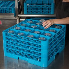 RG16-414 OptiClean™ 16-Compartment Divided Glass Rack with 4 Extenders 10.3" - Carlisle Blue