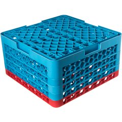 RG16-4C410 OptiClean™ 16-Compartment Divided Glass Rack with 4 Extenders 10.3" - Red-Carlisle Blue
