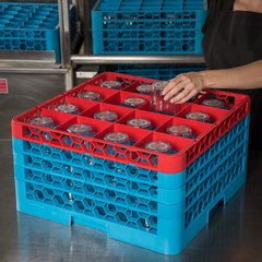 RG16-4C410 OptiClean™ 16-Compartment Divided Glass Rack with 4 Extenders 10.3" - Red-Carlisle Blue