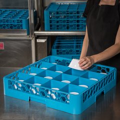 RG1614 OptiClean™ 16-Compartment Divided Glass Rack 3.25 - Carlisle Blue