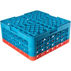 RG16-3C412 OptiClean™ 16-Compartment Divided Glass Rack with 3 Extenders 8.72" - Orange-Carlisle Blue