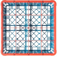 RG16-3C412 OptiClean™ 16-Compartment Divided Glass Rack with 3 Extenders 8.72" - Orange-Carlisle Blue