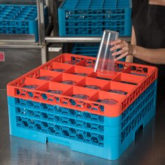 RG16-3C412 OptiClean™ 16-Compartment Divided Glass Rack with 3 Extenders 8.72" - Orange-Carlisle Blue