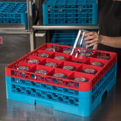 RG16-2C410 OptiClean™ 16-Compartment Divided Glass Rack with 2 Extenders 7.12" - Red-Carlisle Blue