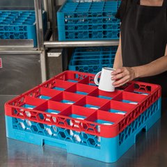 RG16-1C410 OptiClean™ 16-Compartment Divided Glass Rack with 1 Extender 5.56" - Red-Carlisle Blue