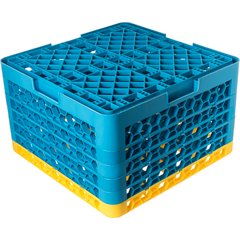 RG16-5C411 OptiClean™ 16-Compartment Divided Glass Rack with 5 Extenders 11.9" - Yellow-Carlisle Blue