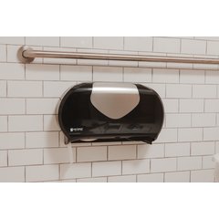 R4070BKSS Summit Twin 9" Jumbo Bath Tissue Dispenser, 3.25" core, Black/Stainless Steel  - Stainless Steel