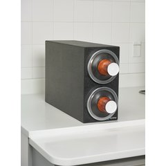 C2902 EZ-Fit 2-Slot Vetrtical Countertop Cup Dispenser Cabinet with Metal Trim Ring 8 - 46 oz - Black  - Chrome