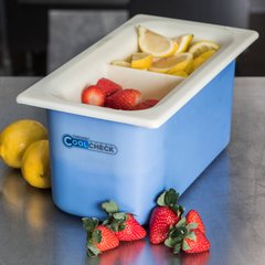 CM1103C1402 Coldmaster® CoolCheck® Third-Size Divided Food Pan 3.4 qt - White/Blue