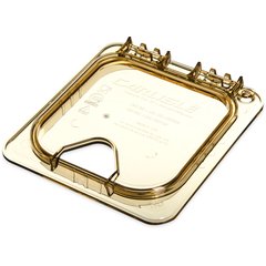 10519Z13 StorPlus™ High Heat EZ Access Hinged Notched Universal Food Pan Lid 1/6 Size - Amber