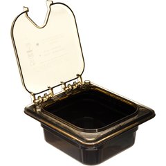 10519Z13 StorPlus™ High Heat EZ Access Hinged Notched Universal Food Pan Lid 1/6 Size - Amber