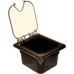 10519Z13 StorPlus™ High Heat EZ Access Hinged Notched Universal Food Pan Lid 1/6 Size - Amber