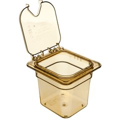 10519Z13 StorPlus™ High Heat EZ Access Hinged Notched Universal Food Pan Lid 1/6 Size - Amber