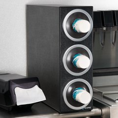 C2903 EZ-Fit 3-Slot Vetrtical Countertop Cup Dispenser Cabinet with Metal Trim Ring 8 - 46 oz - Black  - Chrome